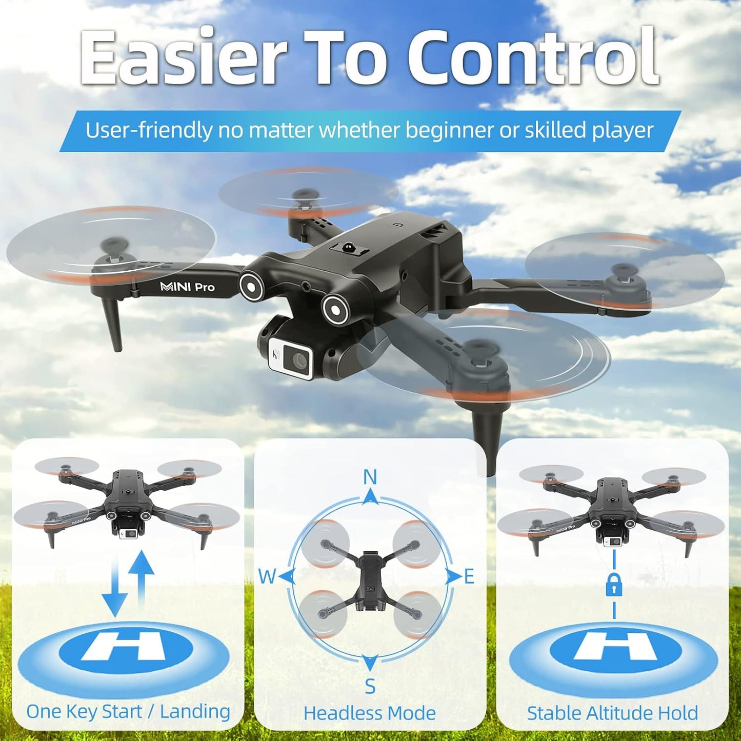 Mini Drone with Camera for Adults Kids, 1080P HD FPV Foldable RC Quadcopter with Carrying Case F398095