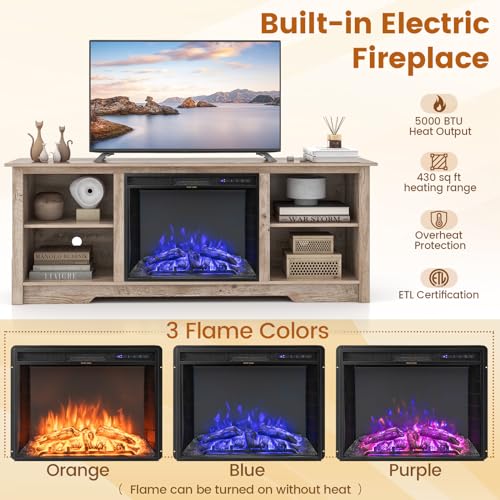 COSTWAY Electric Fireplace TV Stand for TVs up to 75 Inches, 1500W Heater, Black B106