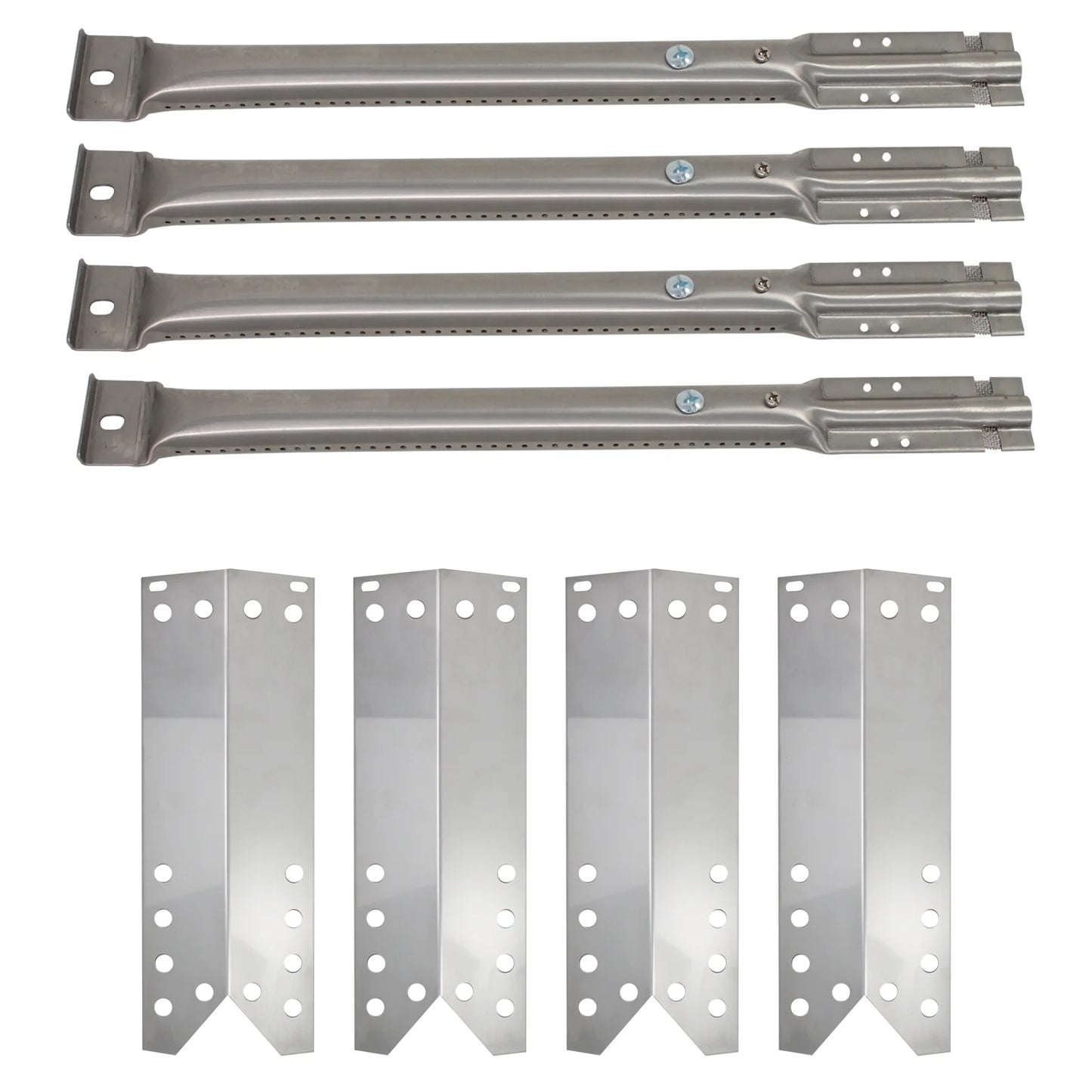 4-Pack BBQ Gas Grill Tube Burner & Heat Shield Plate Tent Replacement Parts for Kenmore 16539 - Compatible Barbeque Stainless Steel Pipe Burners & Flame Tamer, Guard, Deflector, Flavorizer Bar