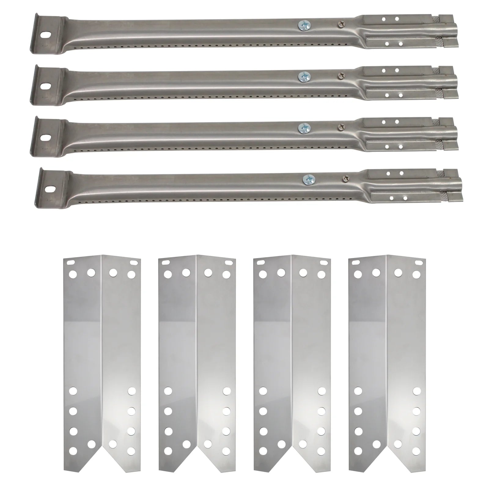 4-Pack BBQ Gas Grill Tube Burner & Heat Shield Plate Tent Replacement Parts for Kenmore 16539 - Compatible Barbeque Stainless Steel Pipe Burners & Flame Tamer, Guard, Deflector, Flavorizer Bar