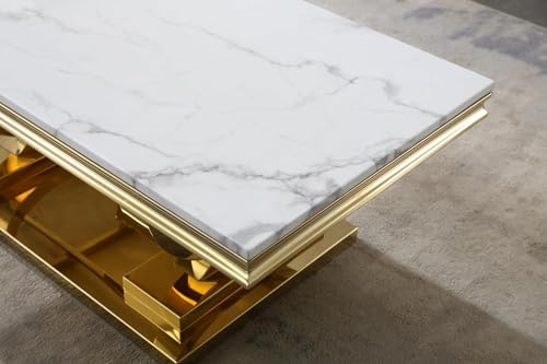 Gold Faux Marble Coffee Table Set of 4 with Console and End Tables Q776