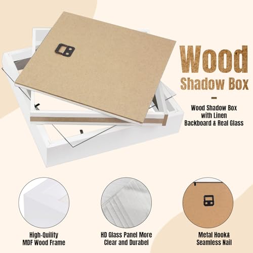10"x10" Shadow Box Display Case with Linen Back, Wood & Glass, 2 Pack Black E4487