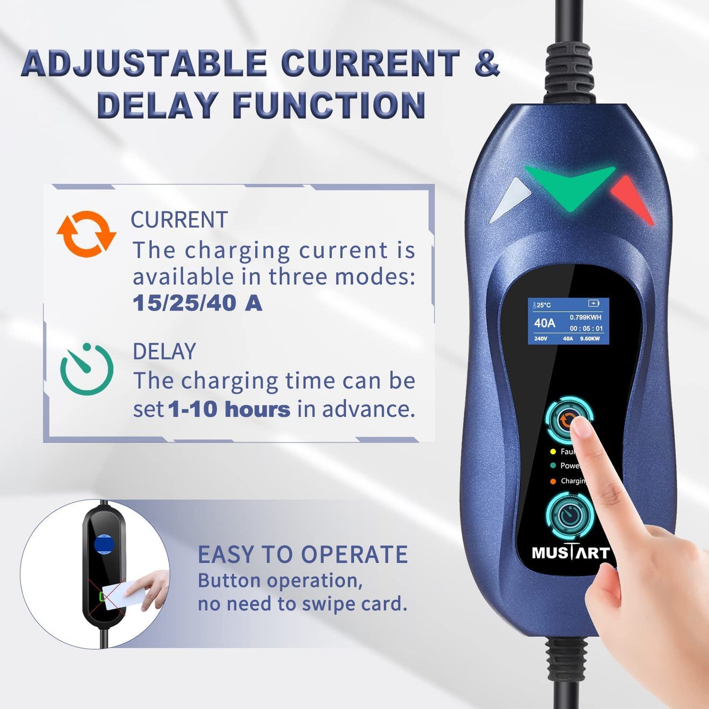 MUSTART Level 2 Portable EV Charger 240V 25ft Cable NEMA 14-50P Z938941