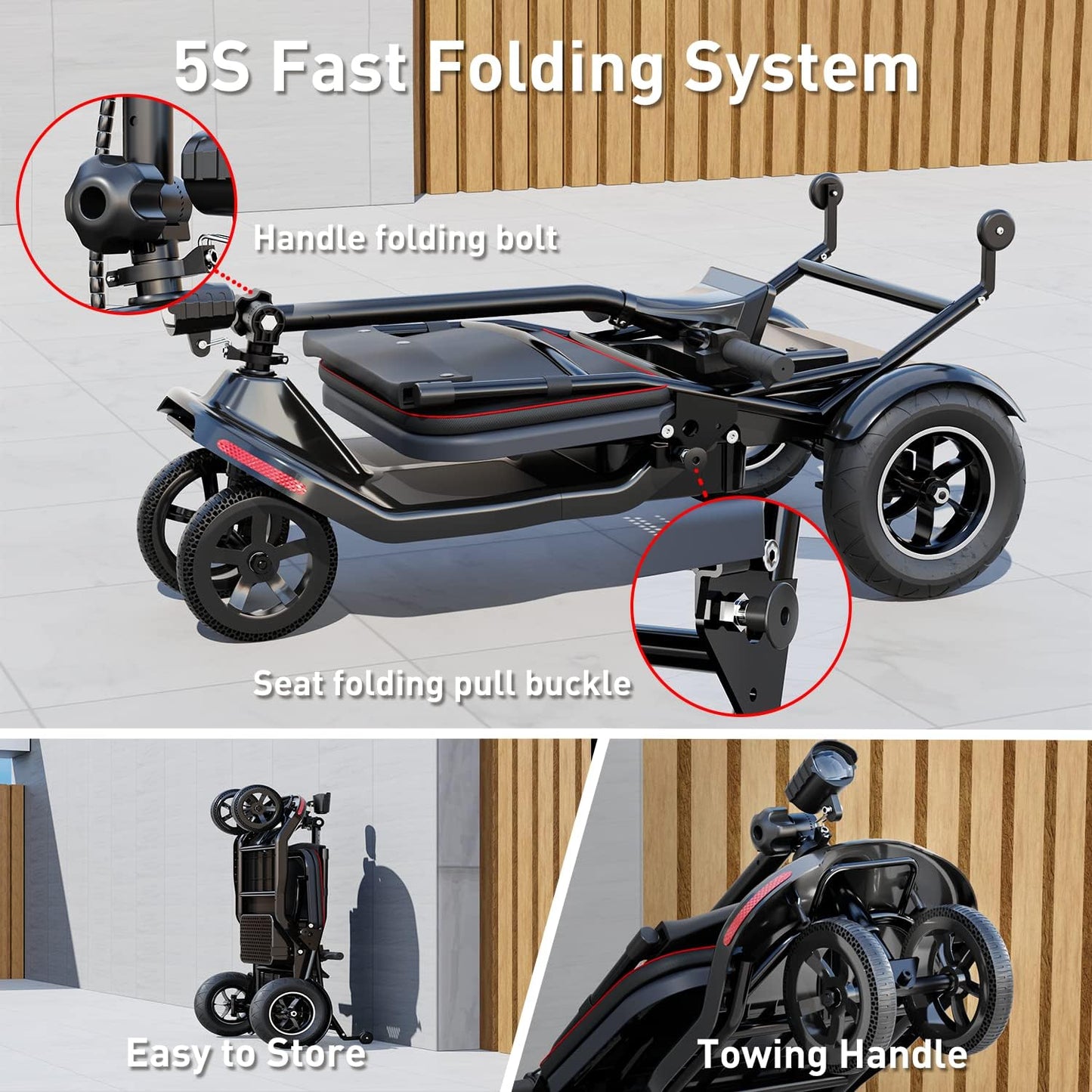 Tomofree DB008 Foldable Mobility Scooter for Seniors, Black K576961
