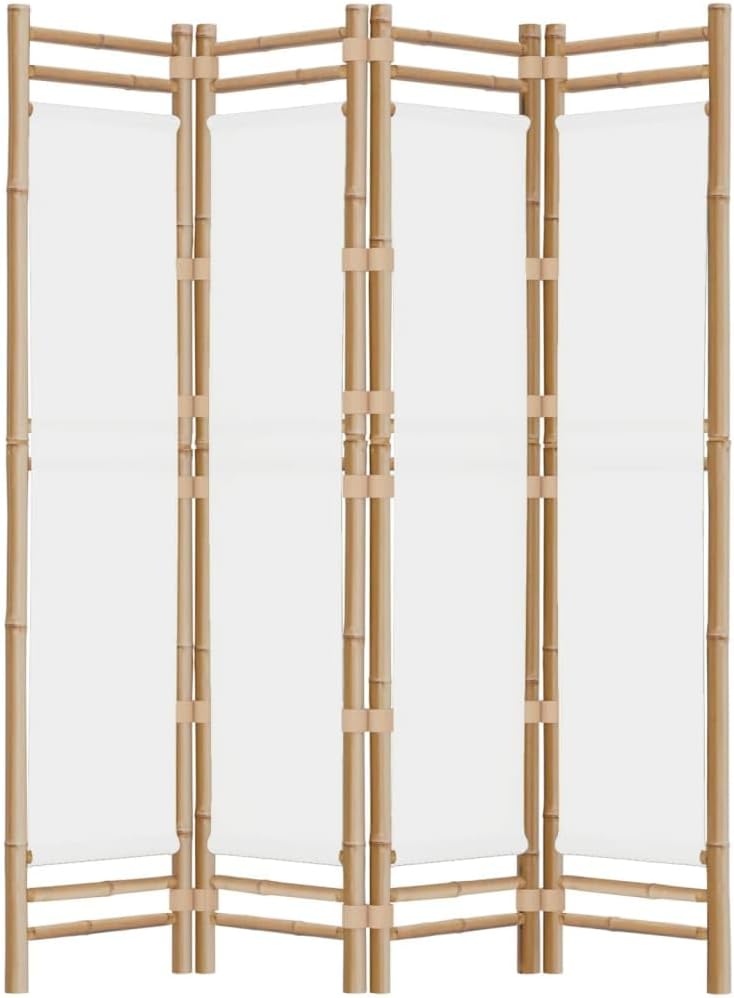 Bamboo 4-Panel Room Divider 63" Cream White Y56303