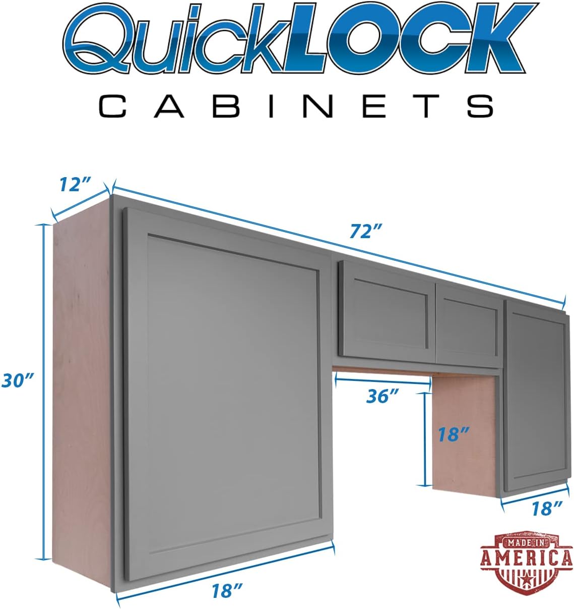 RTA Magnetic Grey Laundry Room Cabinet Kit, 72" Wide, Shaker Storage Cabinets I508696