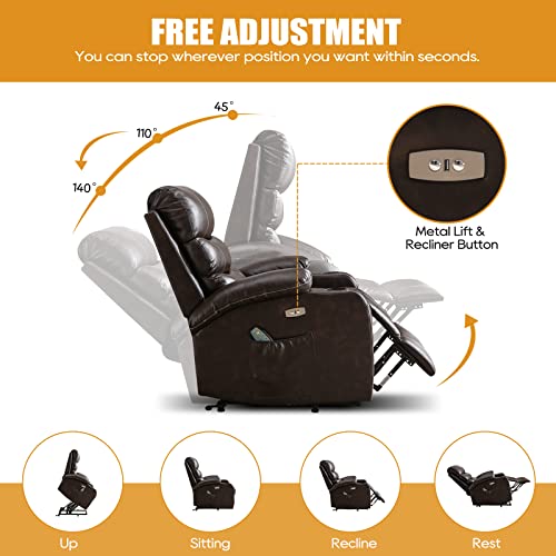 Power Lift Chair Recliner for Elderly with Massage and Heat, PU Leather A13614