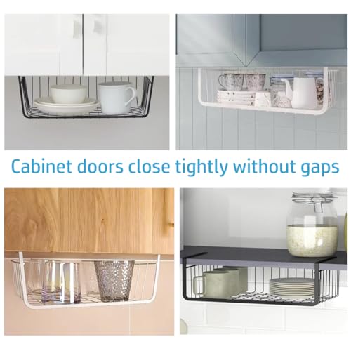 2 Piece Under Shelf Hanging Storage Basket, Metal Organizer for Kitchen Cabinet (Black) Q821