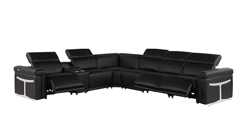 Riccardo 6-Piece Italian Leather Sectional Sofa with 3 Power Reclining Couch Seats, USB & Wireless Chargers, Headrests, Lumbar Support, Cup Holder, and Console Storage, White