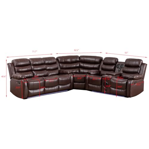 Manual Reclining Sectional Couch with LED Light, PU Leather L-Shaped Sofa, 9 Seater G569811