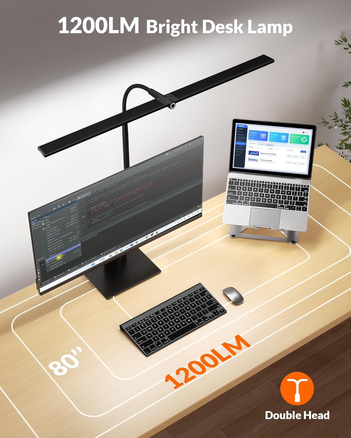 Double Head LED Desk Lamp with Clamp for Home Office, Black V65297