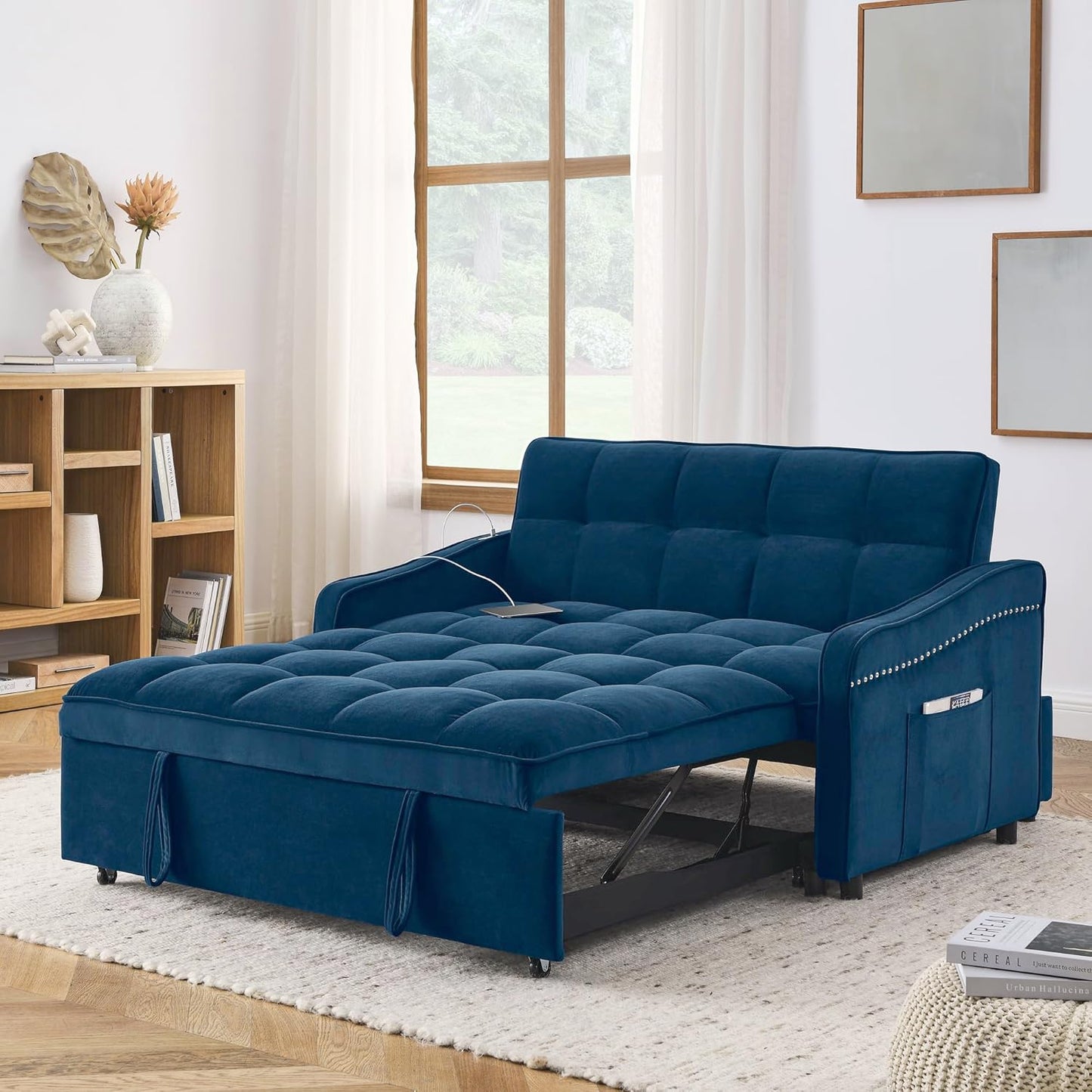 3 in 1 Convertible Sleeper Sofa Couch with Pull Out Bed, Small Futon Loveseat V25033