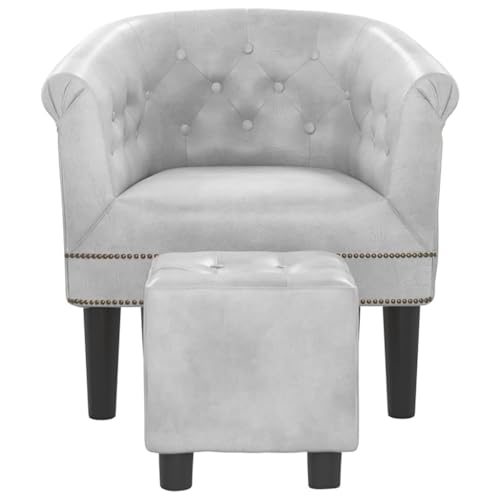 Silver Faux Leather Tub Chair with Footstool A72439
