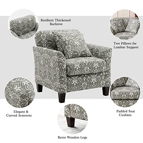 HULALA HOME Floral Accent Chair with Removable Cushions & 2 Pillows, Indigo, 2PCS G746