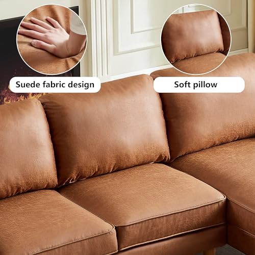Setawix Convertible Sectional Sofa with Reversible Chaise, Suede Fabric, Brown B181740