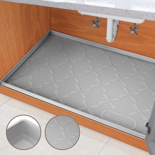 Under Sink Mat for Kitchen Waterproof, 25" x 22" Silicone Mat Cabinet Liner for Bathroom Under Sink Organizer with Raised Edge, Fits 27inch Standard Cabinet Under Sink Drip Tray Protector