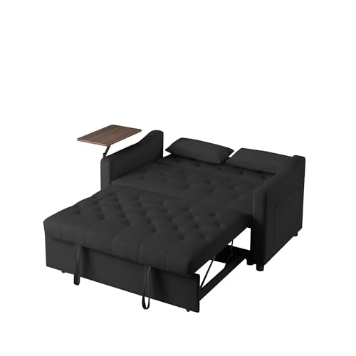 3-in-1 Loveseat Sleeper Sofa Bed with Storage Pockets, Velvet Convertible Chaise Lounge, Pink X424