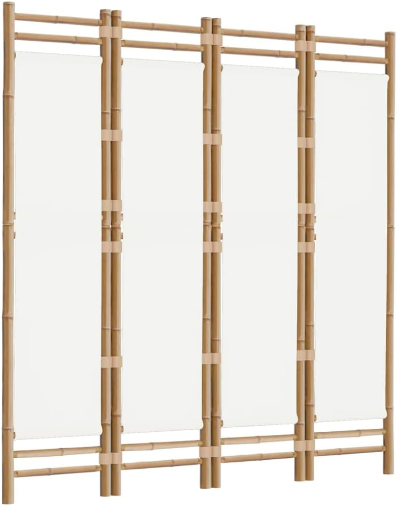Bamboo 4-Panel Room Divider 63" Cream White Y56303