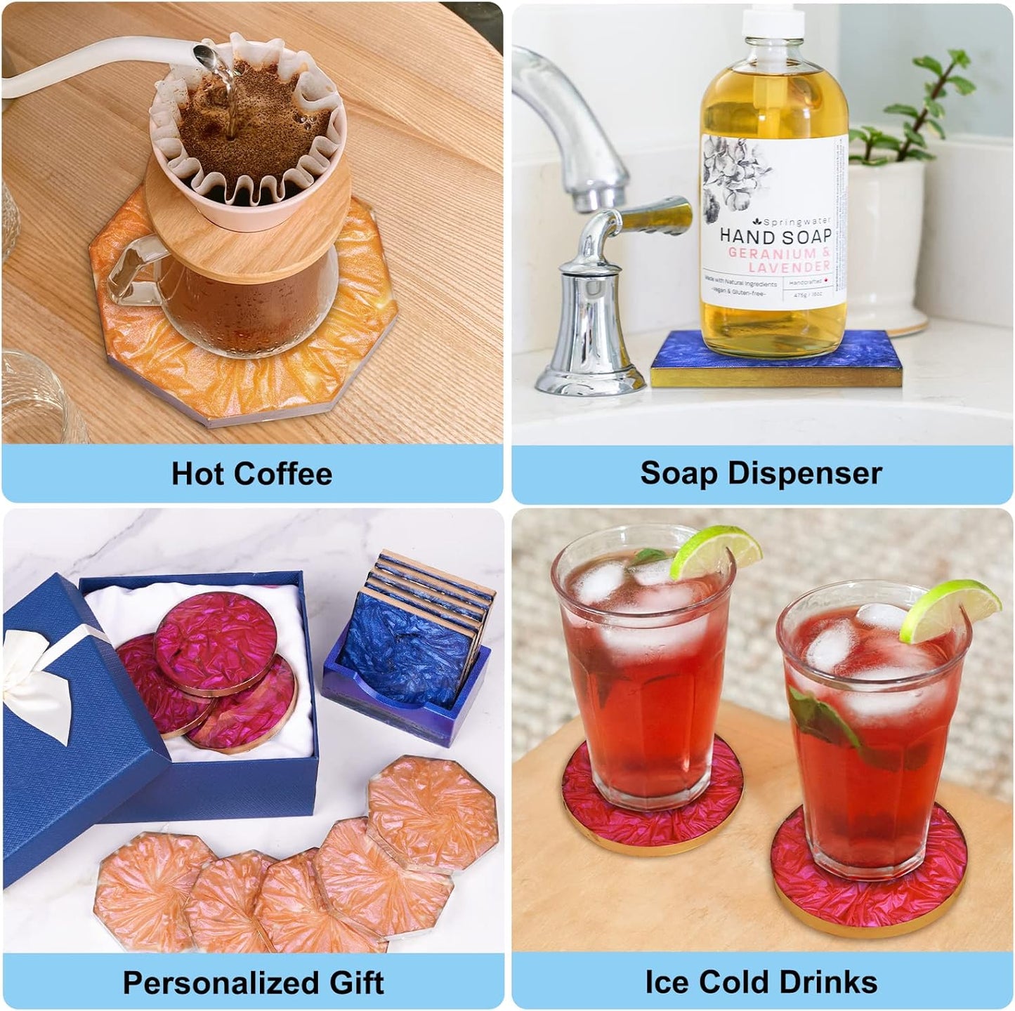 LET'S RESIN 18 Pcs Silicone Coaster Molds for Epoxy Resin, Round Square Octagon Q806