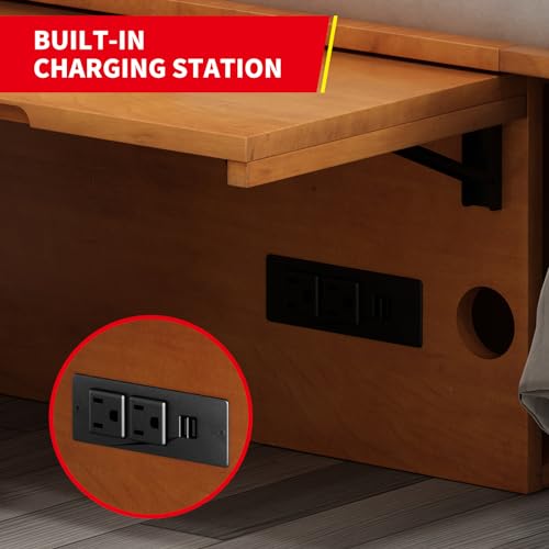 MUZZ Queen Murphy Bed with Charging Station, Foldable Foam Mattress, Cherry R606729