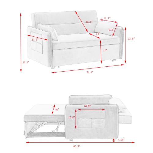 Pink Velvet Sleeper Sofa Couch Bed 3-in-1 with Two Pillows G42230