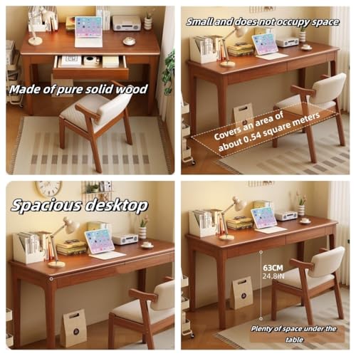 Computer Desk with Chair Set, Wood Writing Desk, Brown M22996