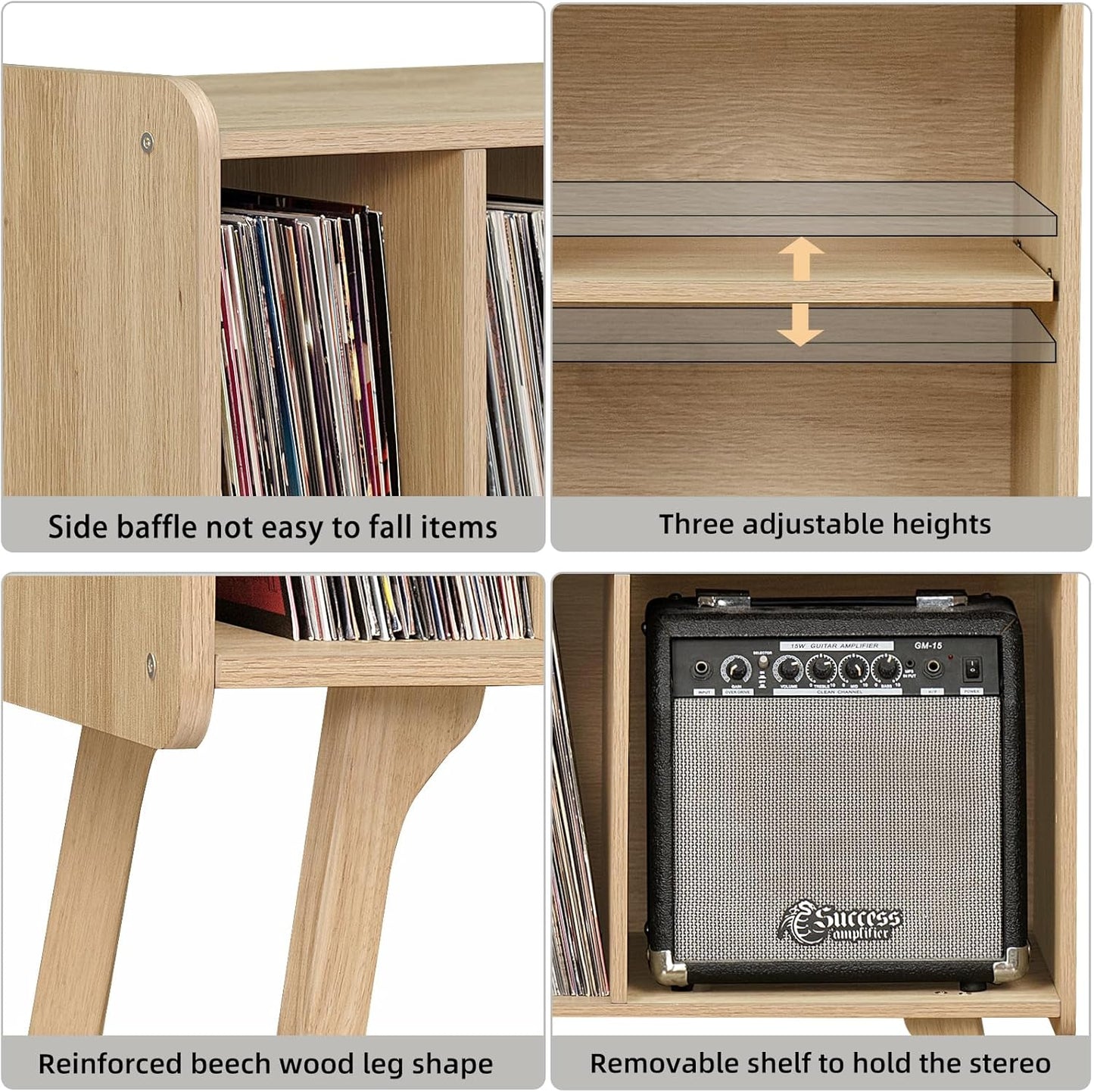 Lerliuo Record Player Stand with 4 Cabinet, Mid-Century Turntable Table K3086