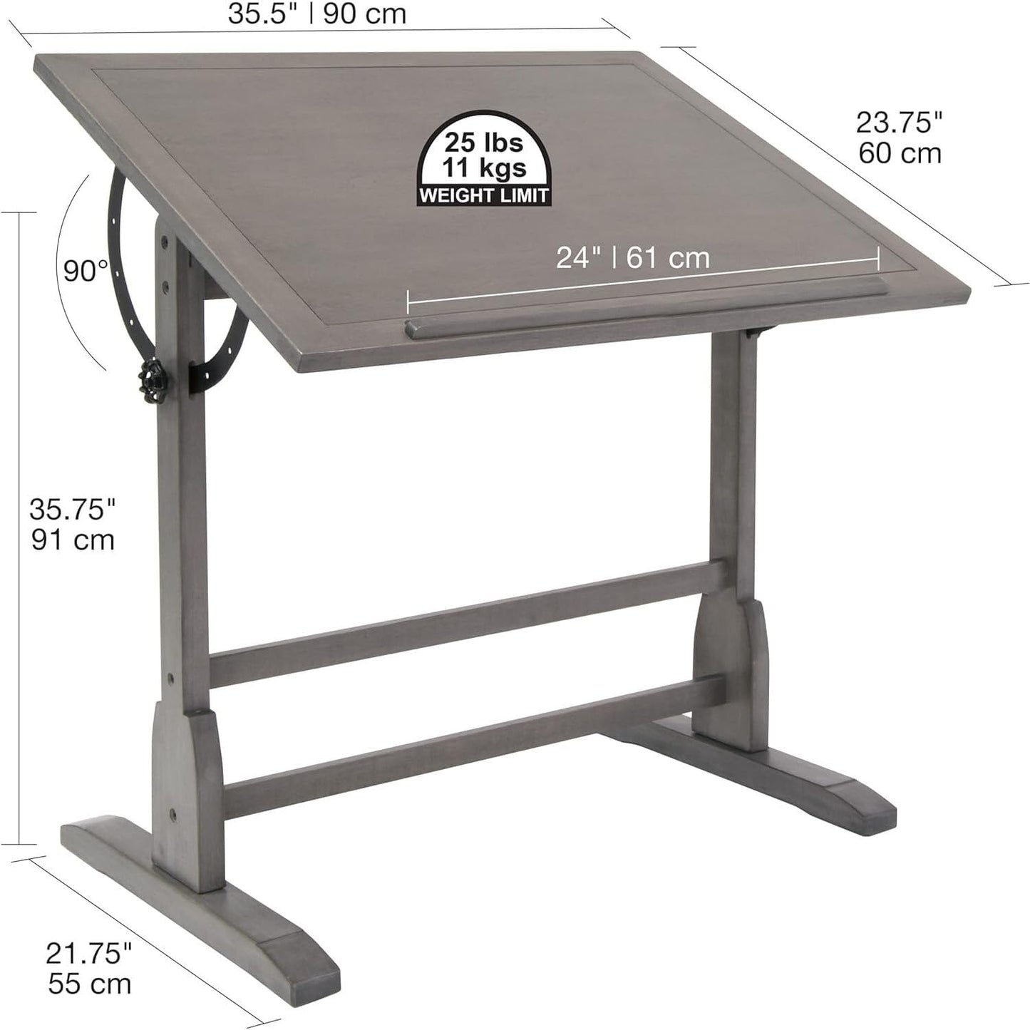 Studio Designs Vintage Drawing Table with Tilting Top, 36" W x 24" D, Slate Gray U906