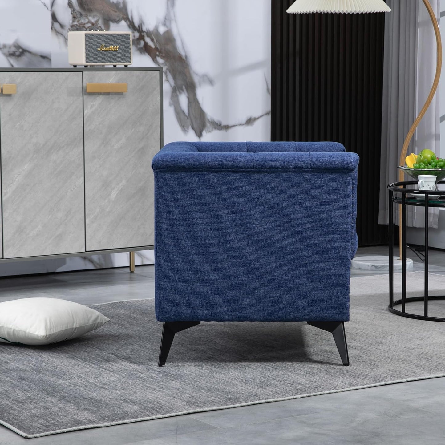 Accent Chair with Linen Fabric for Living Room Bedroom Office (Blue) Q335763