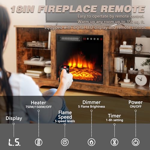 Lemberi Fireplace TV Stand for 80" TVs, 70" Modern Wood Media Console J56469