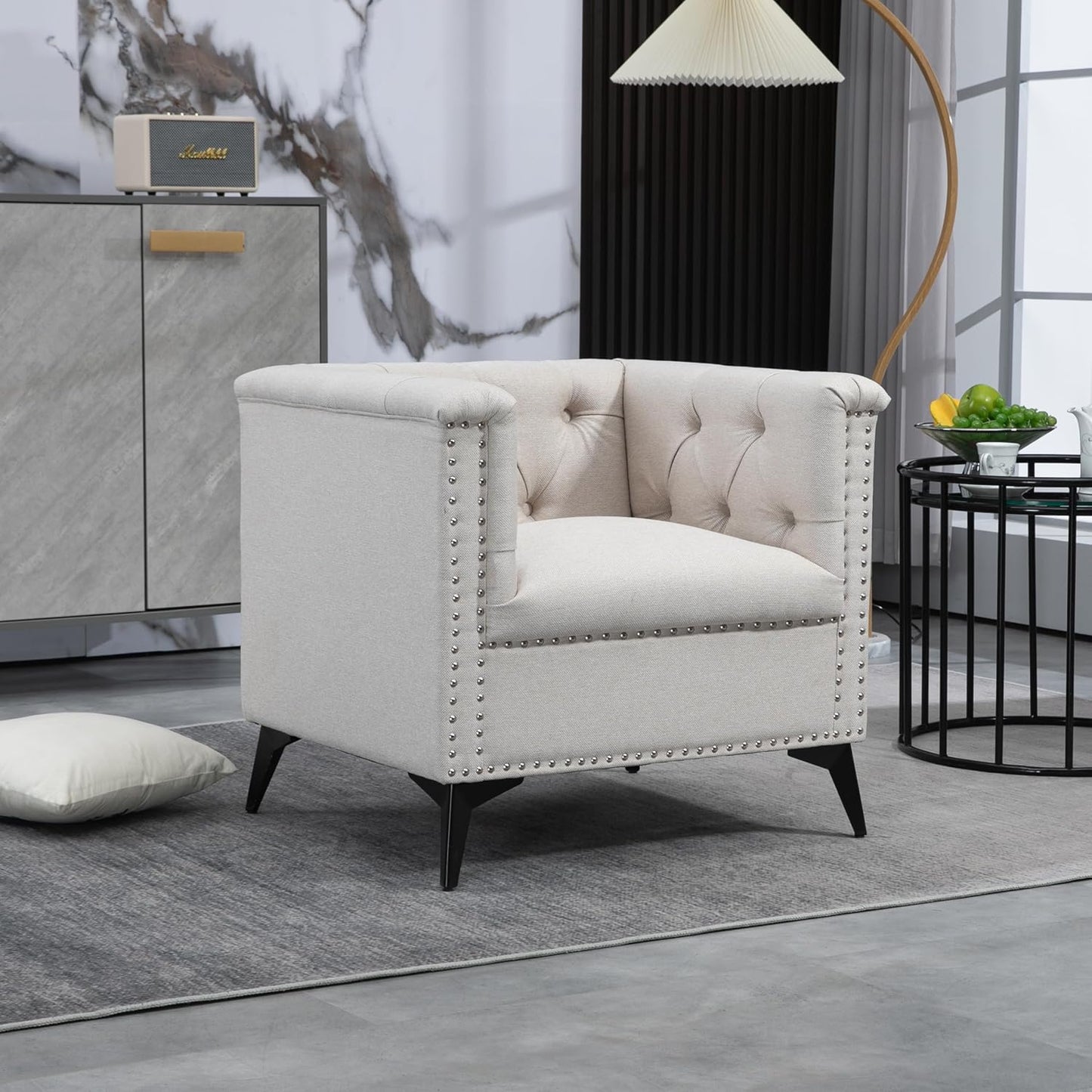 Accent Chair with Linen Fabric for Living Room Bedroom Office, Beige B94773