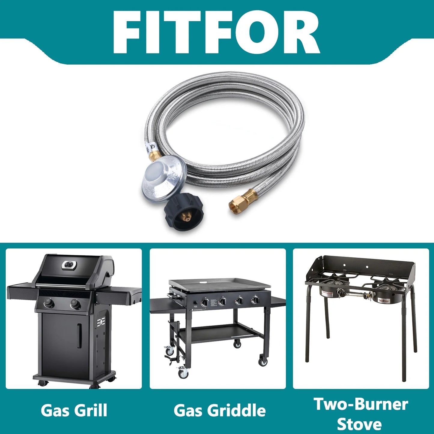 GasSaf 6Ft Propane Regulator and Hose for Gas Grill and Griddle E659