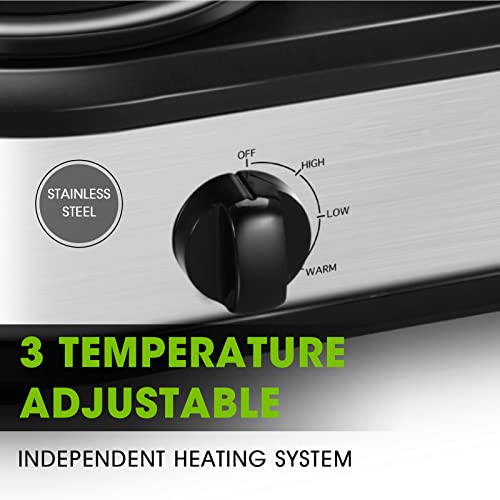 Double Slow Cooker, 2 x 1.25QT Mini Pots, Adjustable Temp, Dishwasher Safe, Stainless Steel J3720