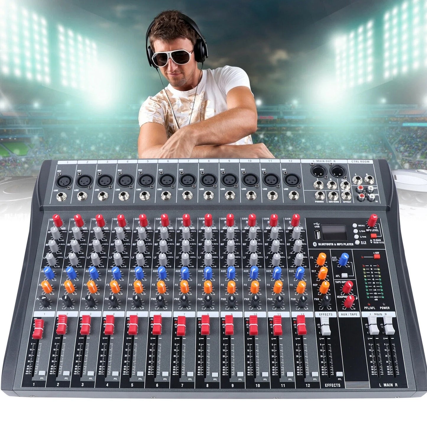 Fichiouy Pro 12-Channel Audio Mixer with Bluetooth and USB W92087