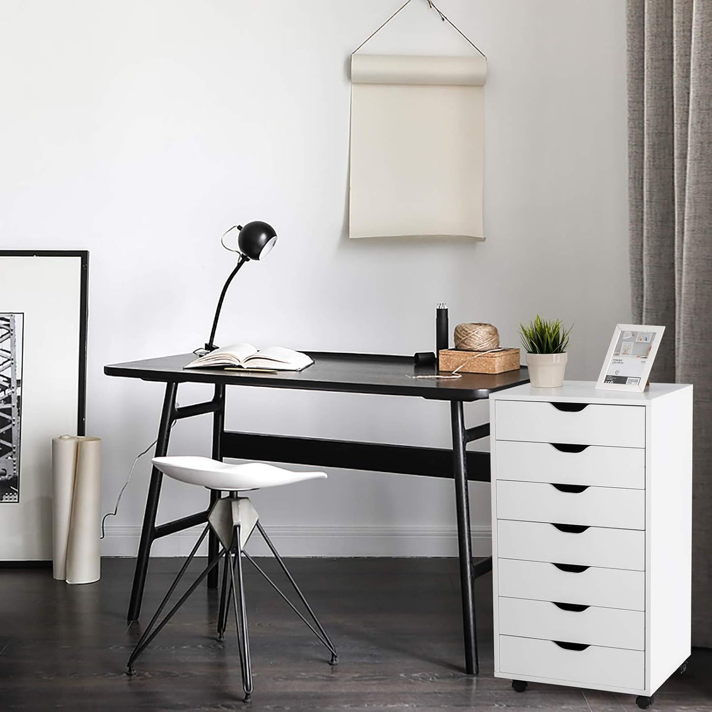 White 7-Drawer Rolling File Cabinet for Home Office N677355