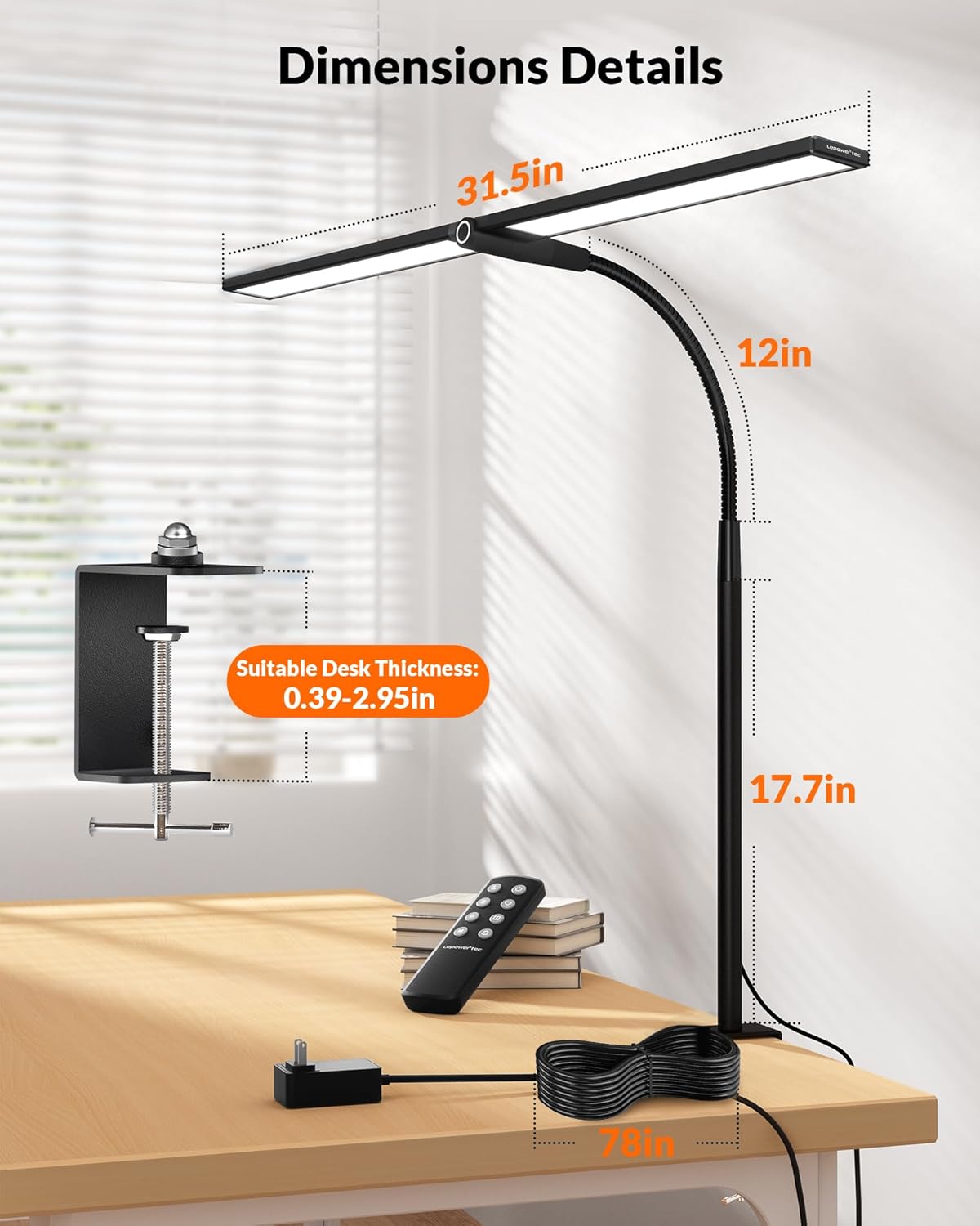 Double Head LED Desk Lamp with Clamp for Home Office, Black V65297