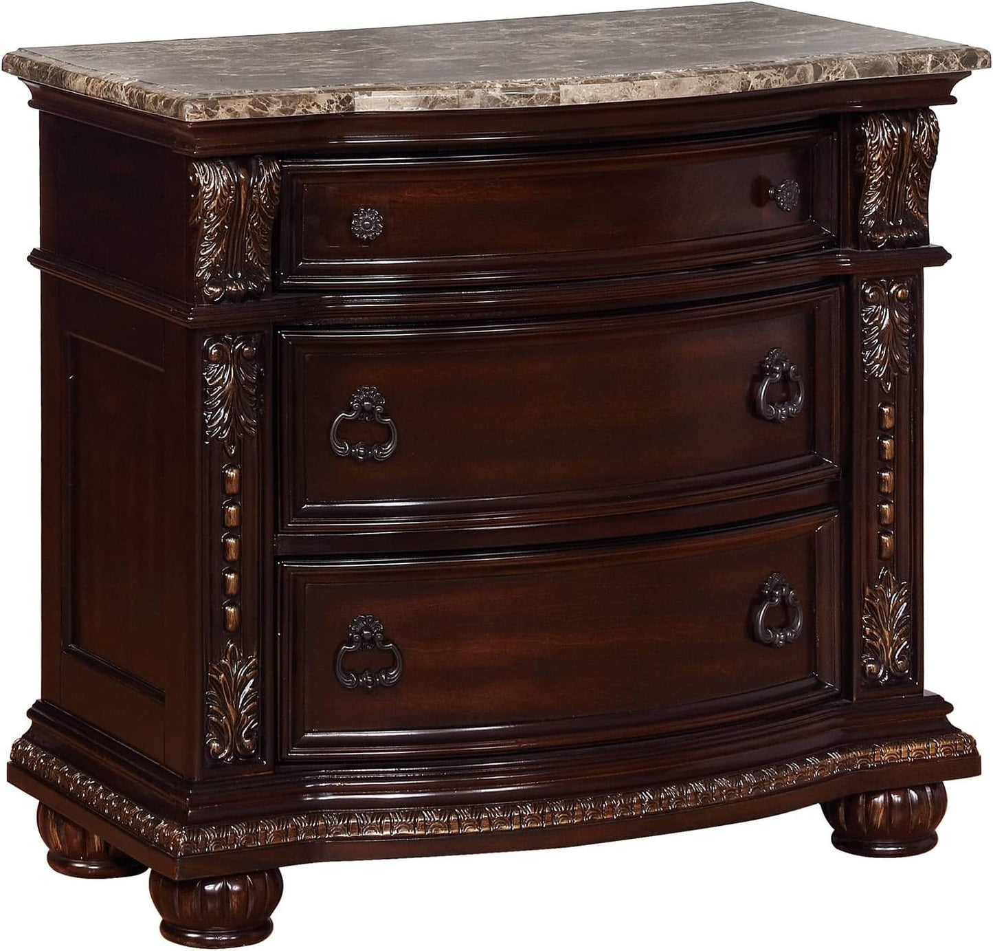 Traditional Style 3-Drawer Nightstand with Marble Top Solid Wood S314707
