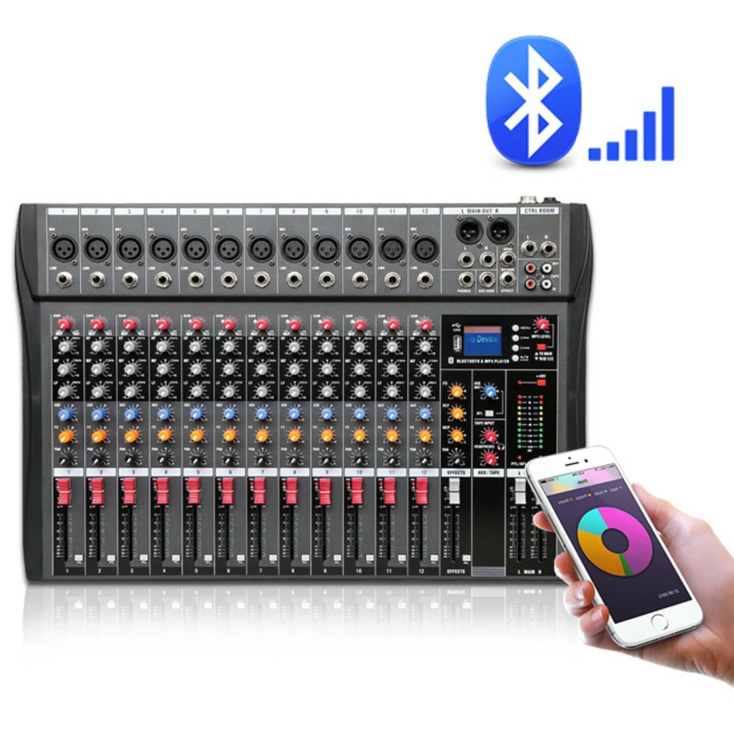 Fichiouy Pro 12-Channel Audio Mixer with Bluetooth and USB W92087