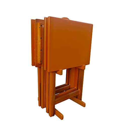 Folding TV Tray Table Set of 4 Solid Wood Chestnut I509083