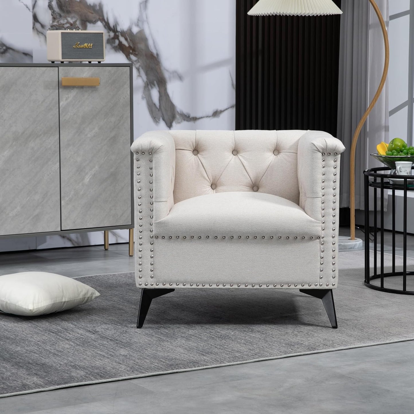 Accent Chair with Linen Fabric for Living Room Bedroom Office, Beige B94773