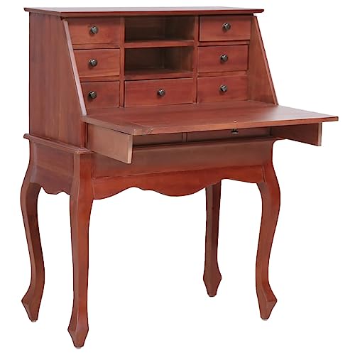 Secretary Desk Brown 30.7"x16.5"x40.6" Solid, Wood,Vintage, Secretary Desk with Flip Top and Ample Storage Home Office Furniture