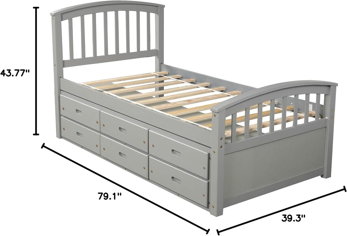 Harper & Bright Designs Twin Size Solid Wood Platform Storage Bed with 6 Drawers M555906