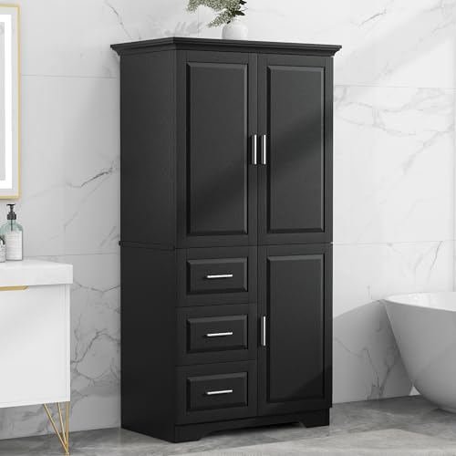 Polibi Tall Storage Cabinet with 3 Doors and Drawers, White Z239