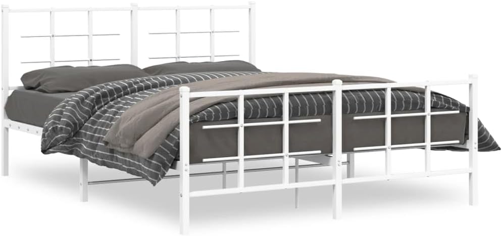 vidaXL White Steel Metal Bed Frame Double with Headboard Footboard A1318