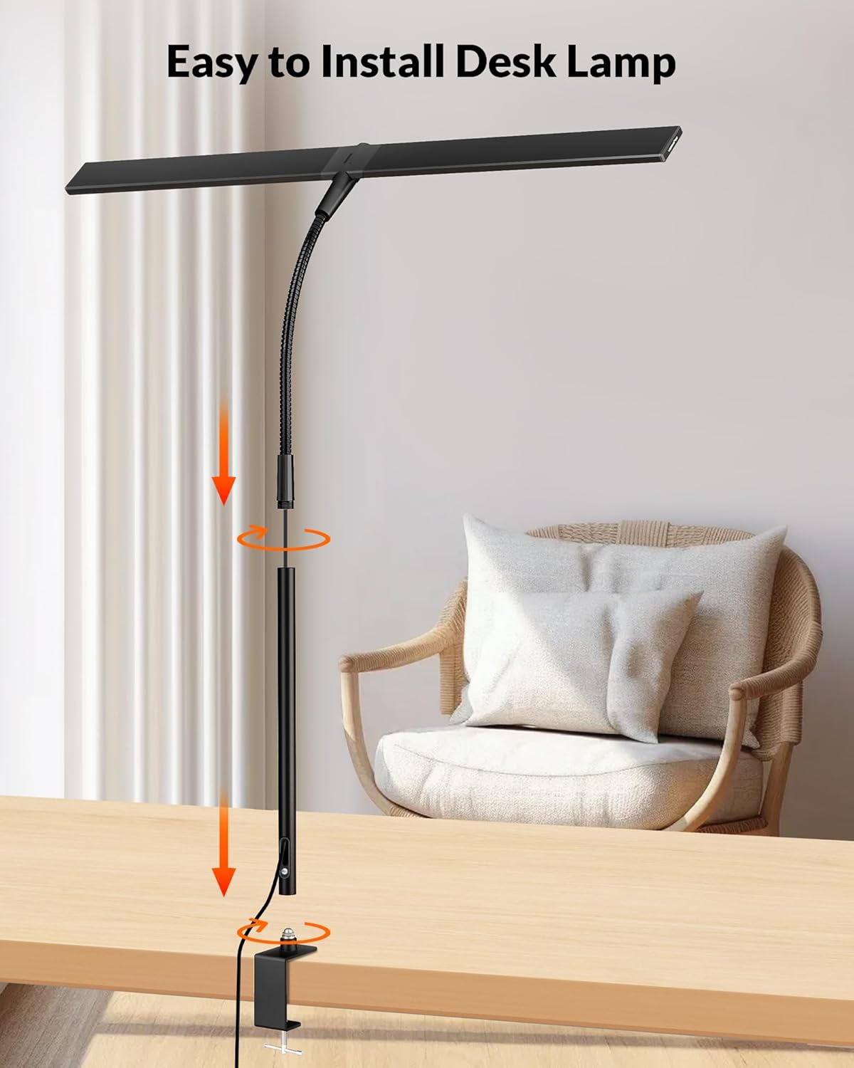 Double Head LED Desk Lamp with Clamp for Home Office, Black V65297