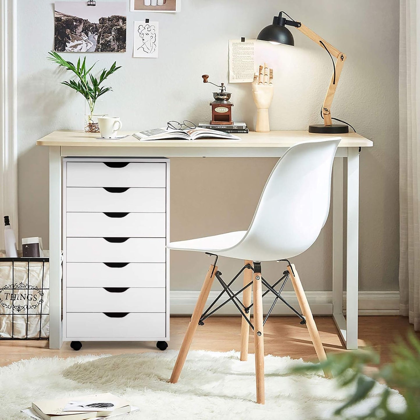 White 7-Drawer Rolling File Cabinet for Home Office N677355