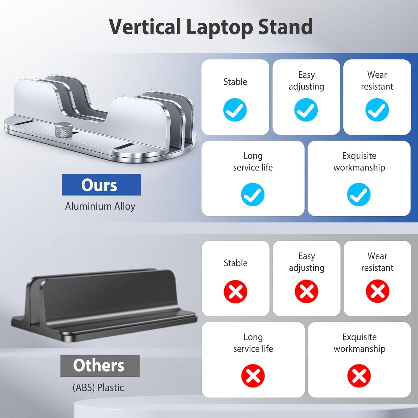 Aluminium Vertical Laptop Stand for Desk, Dual Slots, Fits Up to 17.3-Inch Laptops T5157