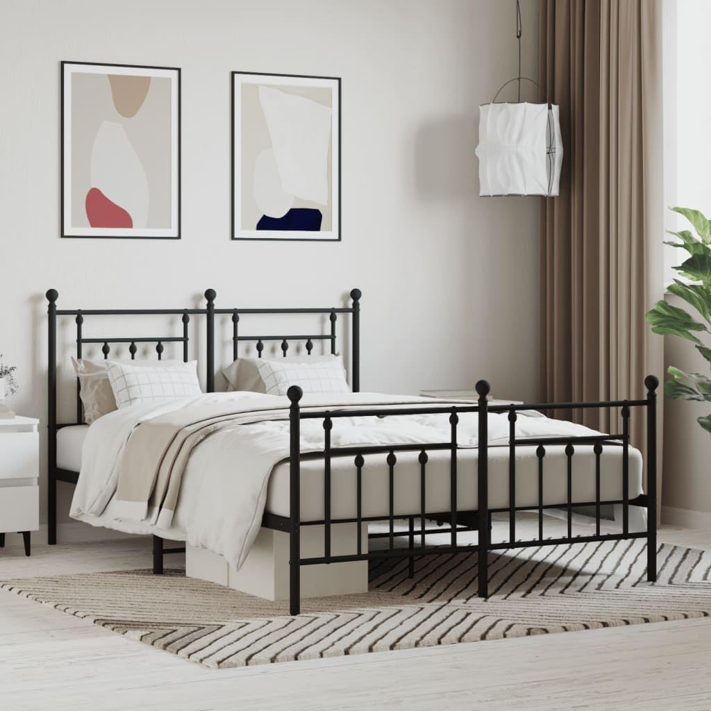 vidaXL Powder Coated Steel Bed Frame Double with Headboard and Storage W97952
