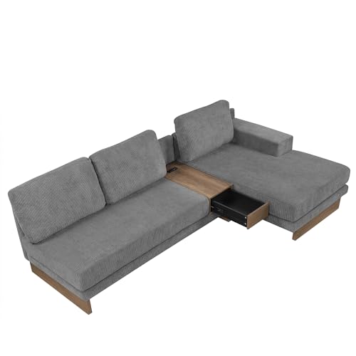 L-Shaped Sectional Sofa with USB Ports and Storage, Grey A35820