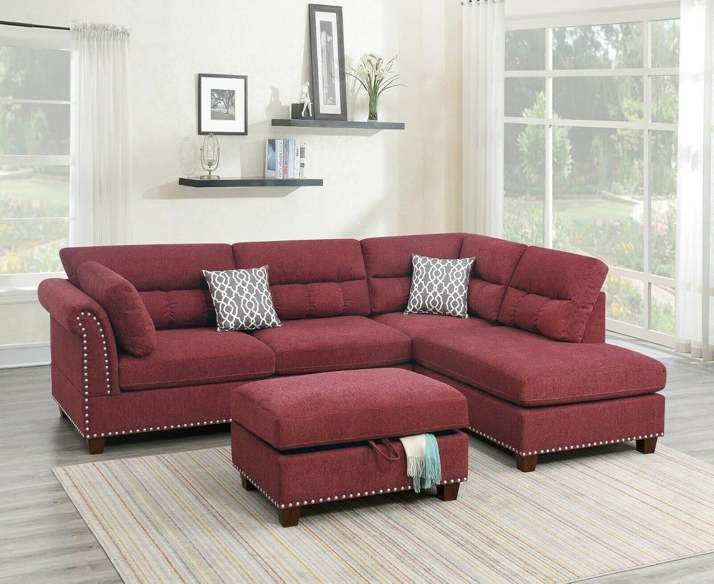 Red Velvet Sectional Sofa D28379